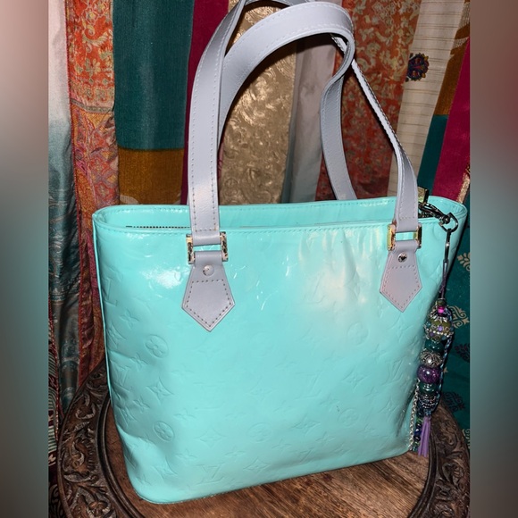 Hand painted Louis Vuitton in Tiffany Blue Grey strap comes handmade boho tassel - Picture 1 of 10